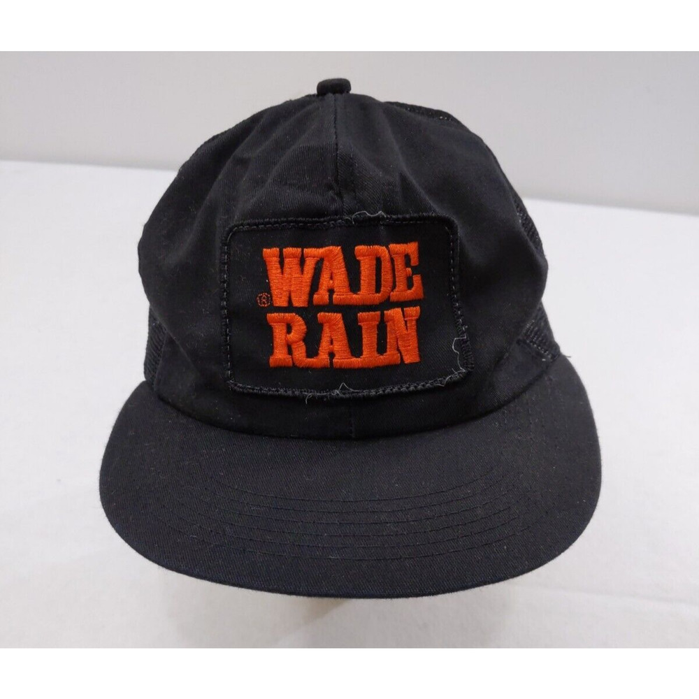 Wade Rain Vintage Mesh Adjustable Snap Back Trucker Hat Black Orange USA Made